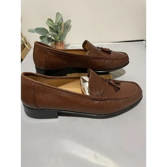 Bally Mens Brown Perforated Leather Loafers With Tassels Size 9D