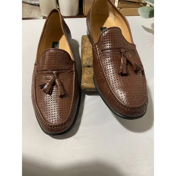 Bally Mens Brown Perforated Leather Loafers With Tassels Size 9D