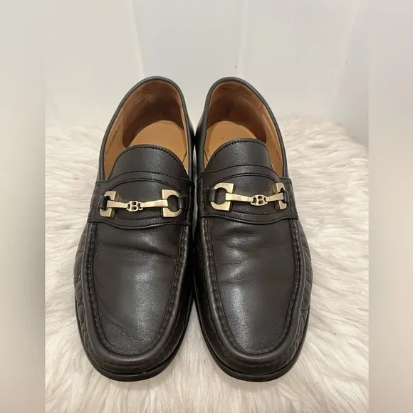 Bally Switzerland Mens Loafers Size 8 Genuine Leather Dark Brown Slip On