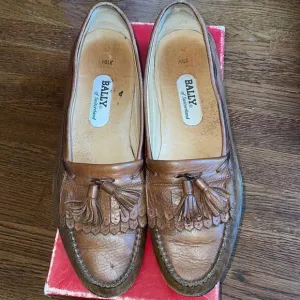 Bally of Switzerland Polk brown leather tassel slip on loafers