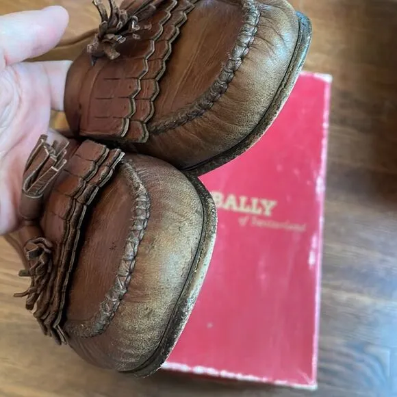 Bally of Switzerland Polk brown leather tassel slip on loafers