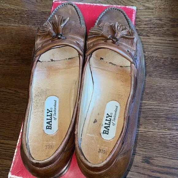 Bally of Switzerland Polk brown leather tassel slip on loafers