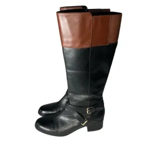 Bandolino Knee High Leather Wide Calf Riding Boots Black Brown Womens 8.5