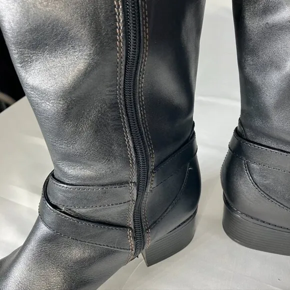 Bandolino Knee High Leather Wide Calf Riding Boots Black Brown Womens 8.5