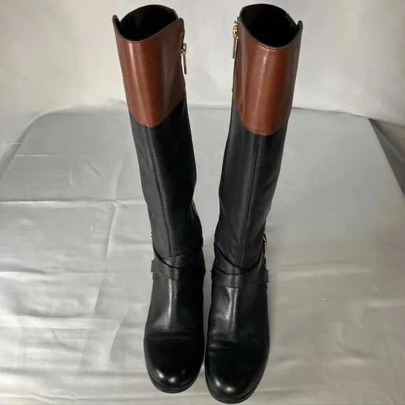 Bandolino Knee High Leather Wide Calf Riding Boots Black Brown Womens 8.5