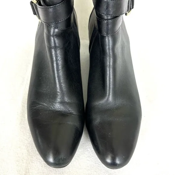 BANDOLINO Women’s Black Leather Riding Boots Wedge Heel Full Zip, Size 8