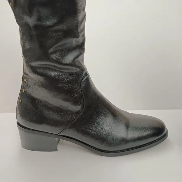 BAR III Womens Black Stretch Gore Vayla Round Toe Block Heel Riding Boot 10 M