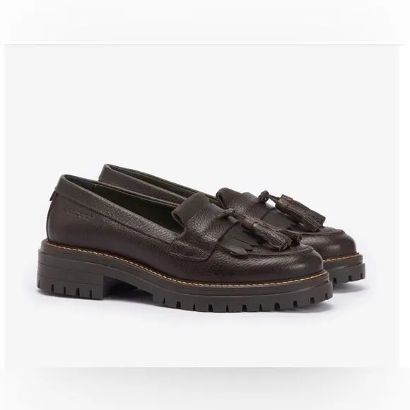 Barbour Chocolate Brown Leather Loafers with Tassels 9 NWOB