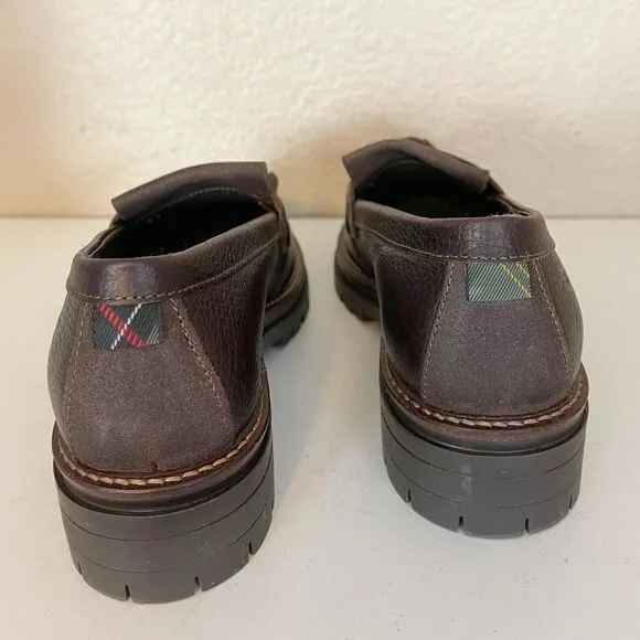 Barbour Chocolate Brown Leather Loafers with Tassels 9 NWOB