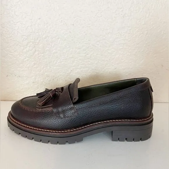 Barbour Chocolate Brown Leather Loafers with Tassels 9 NWOB