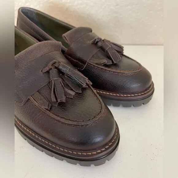 Barbour Chocolate Brown Leather Loafers with Tassels 9 NWOB