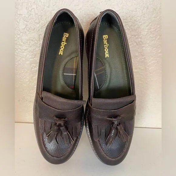 Barbour Chocolate Brown Leather Loafers with Tassels 9 NWOB