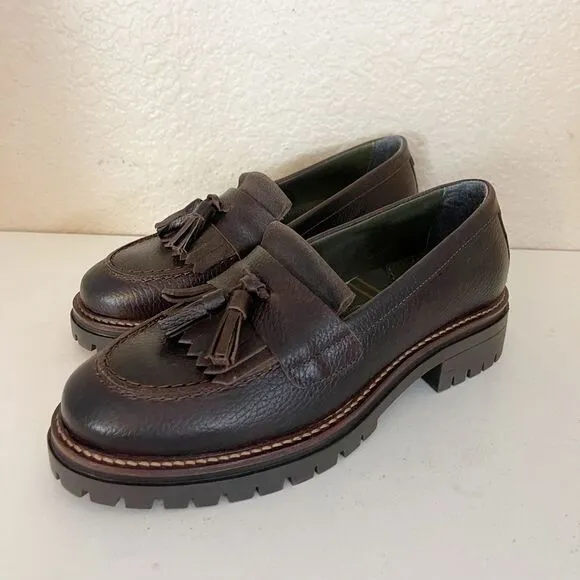 Barbour Chocolate Brown Leather Loafers with Tassels 9 NWOB