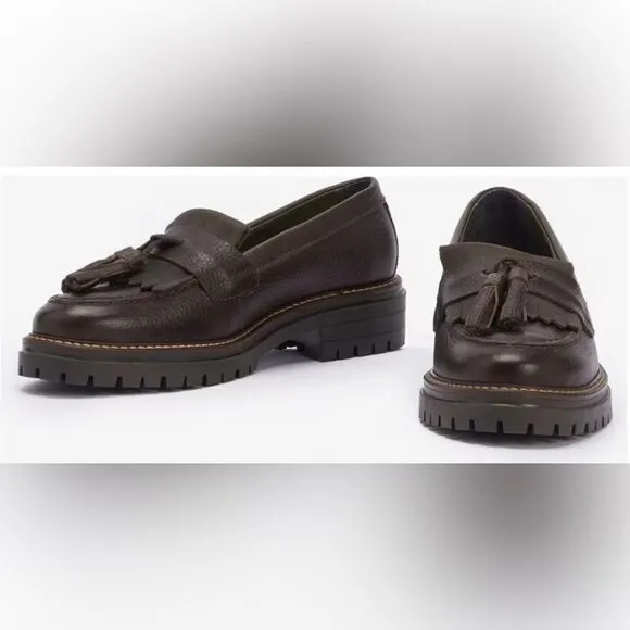 Barbour Chocolate Brown Leather Loafers with Tassels 9 NWOB