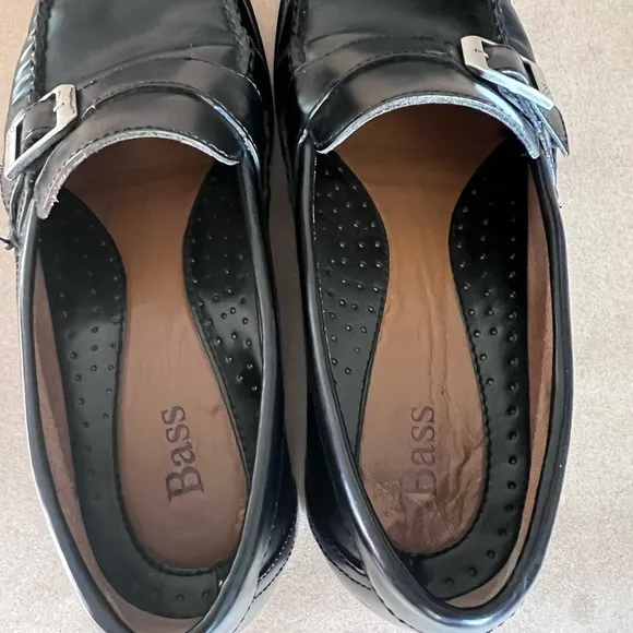 Bass Flex Genuine Leather Silver Buckle Slip On Loafers Size US 9.5 M
