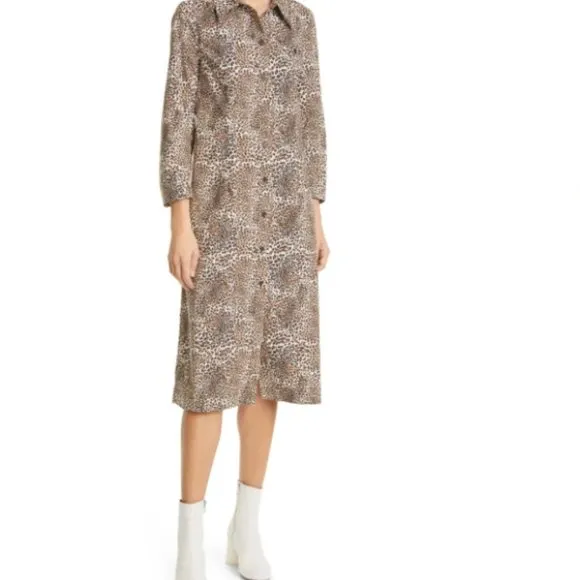Baum und Pferdgarten Arlene Leopard-Print Cotton-Poplin Midi Shirt Dress Size 12