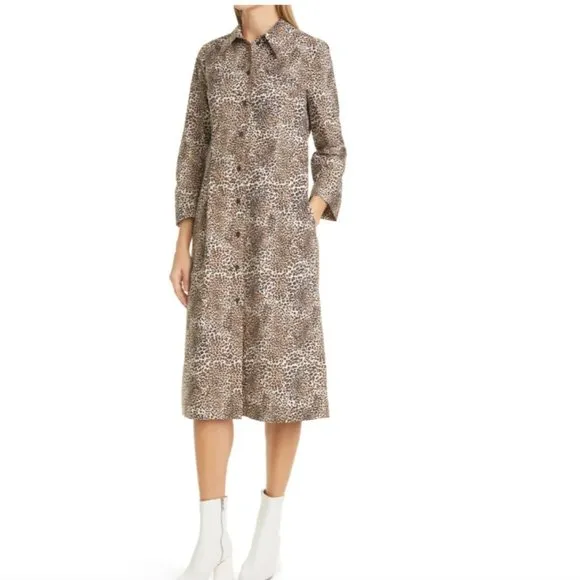 Baum und Pferdgarten Arlene Leopard-Print Cotton-Poplin Midi Shirt Dress Size 12