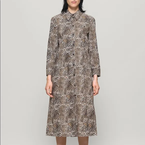 Baum und Pferdgarten Arlene Leopard-Print Cotton-Poplin Midi Shirt Dress Size 12