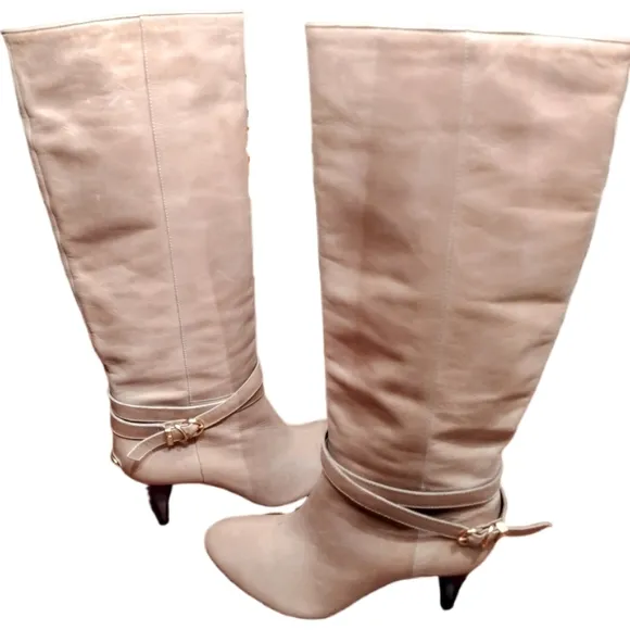 BCBG MAXAZRIA, All Leather &quot;Latasha&quot; Pull-On 15&quot; Boot, , Sz. 8B/38, Desert Color
