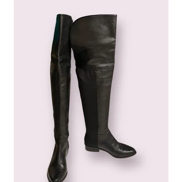 BCBG Maxazria Slink Over The Knee Boots Black Nappa Leather Size 7 37 Women’s