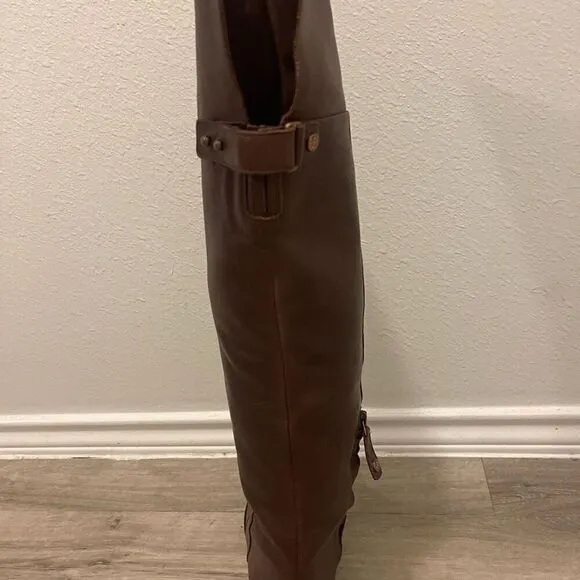 BCBG MaxAzria brown leather over the boots