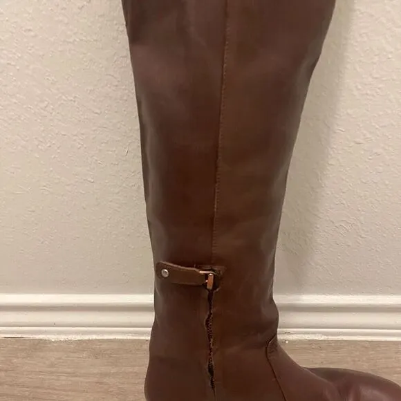 BCBG MaxAzria brown leather over the boots