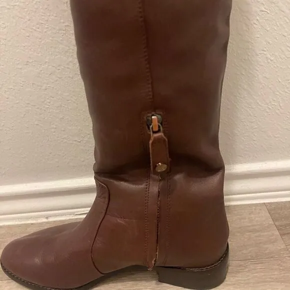 BCBG MaxAzria brown leather over the boots
