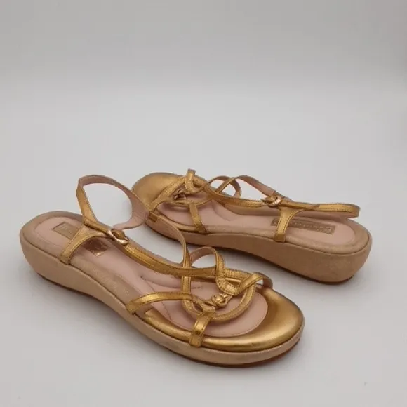 Beautifeel Gold Strappy Leather Sandals women 39 Casual vacation beach Y2K retro