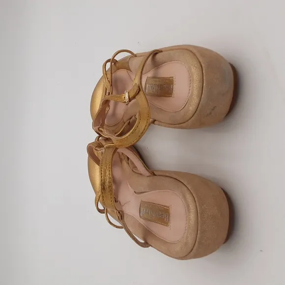 Beautifeel Gold Strappy Leather Sandals women 39 Casual vacation beach Y2K retro