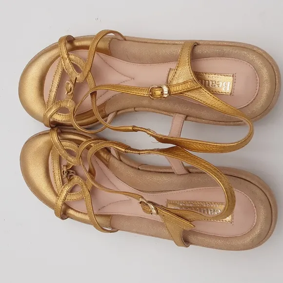 Beautifeel Gold Strappy Leather Sandals women 39 Casual vacation beach Y2K retro