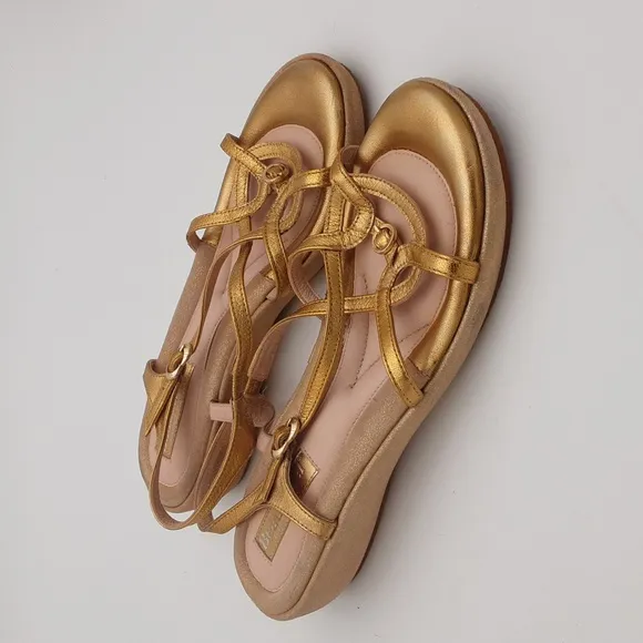 Beautifeel Gold Strappy Leather Sandals women 39 Casual vacation beach Y2K retro