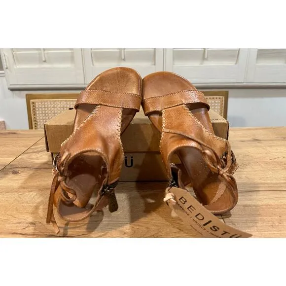 Bed I Stu Nina Flat Sandals Tan Smooth Leather Size 6.5 NIB Corset Style Lace Up