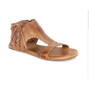Bed I Stu Nina Flat Sandals Tan Smooth Leather Size 6.5 NIB Corset Style Lace Up