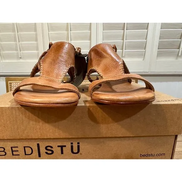Bed I Stu Nina Flat Sandals Tan Smooth Leather Size 6.5 NIB Corset Style Lace Up