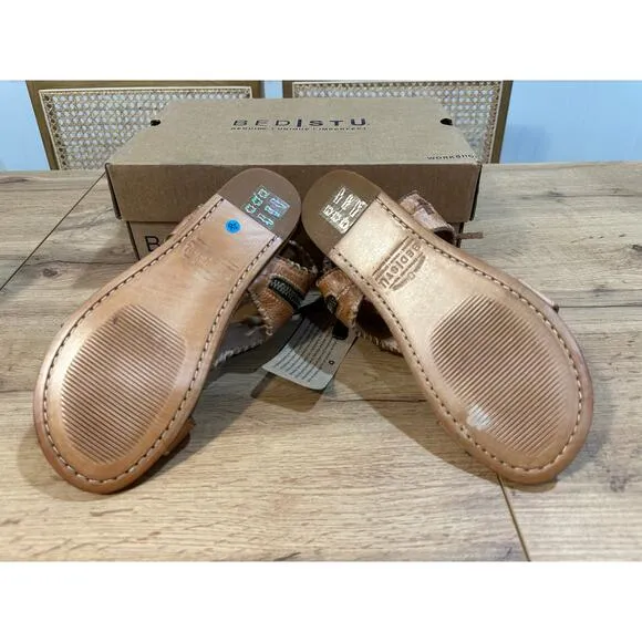 Bed I Stu Nina Flat Sandals Tan Smooth Leather Size 6.5 NIB Corset Style Lace Up