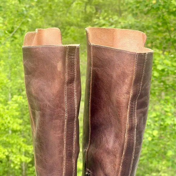 BED STU Bristol High Low Tall Leather Dark Brown Riding Boots Buckled Size 8