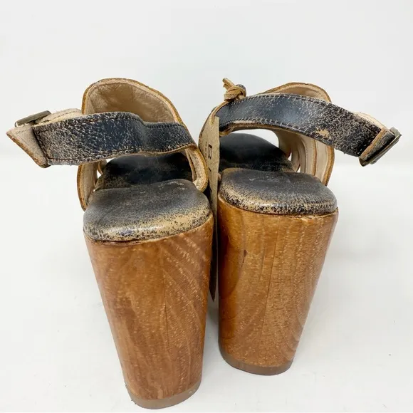 Bed Stu FONTELLA Heels Women's Size 9.5 Black Lux Leather Sandals Boho NEW