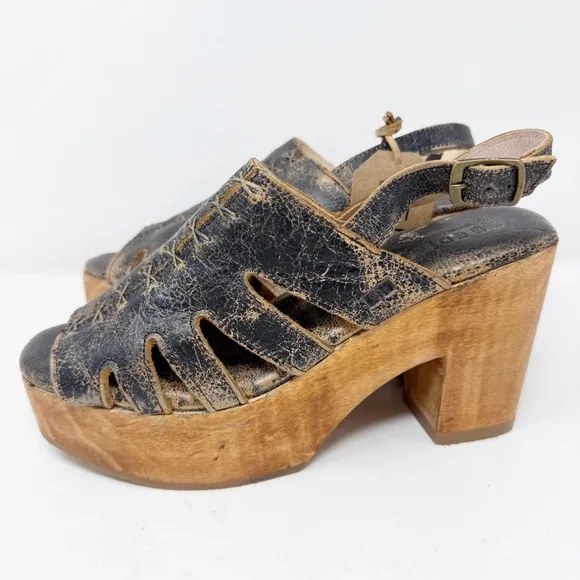 Bed Stu FONTELLA Heels Women's Size 9.5 Black Lux Leather Sandals Boho NEW