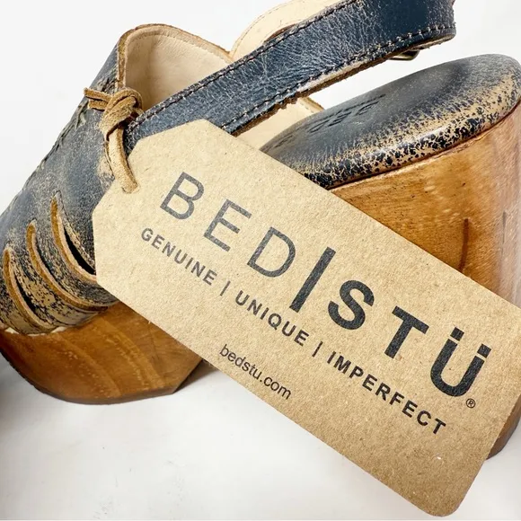 Bed Stu FONTELLA Heels Women's Size 9.5 Black Lux Leather Sandals Boho NEW