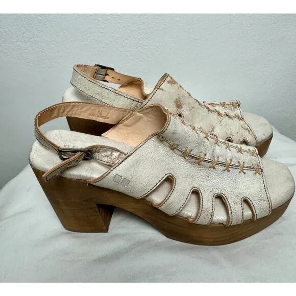 Bed Stu Fontella Platform Block Heeled Sandals Leather Wood Heel Women 10