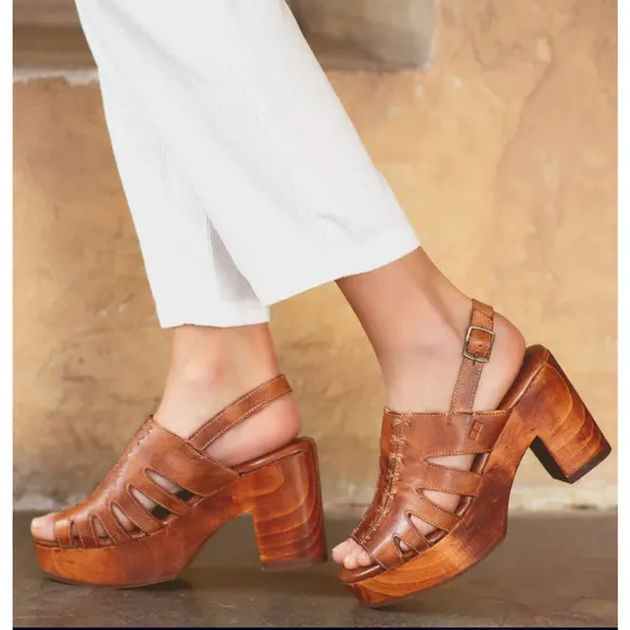 Bed Stu Fontella Platform Block Heeled Sandals Leather Wood Heel Women 10