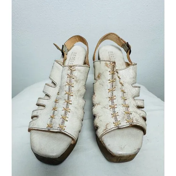 Bed Stu Fontella Platform Block Heeled Sandals Leather Wood Heel Women 10