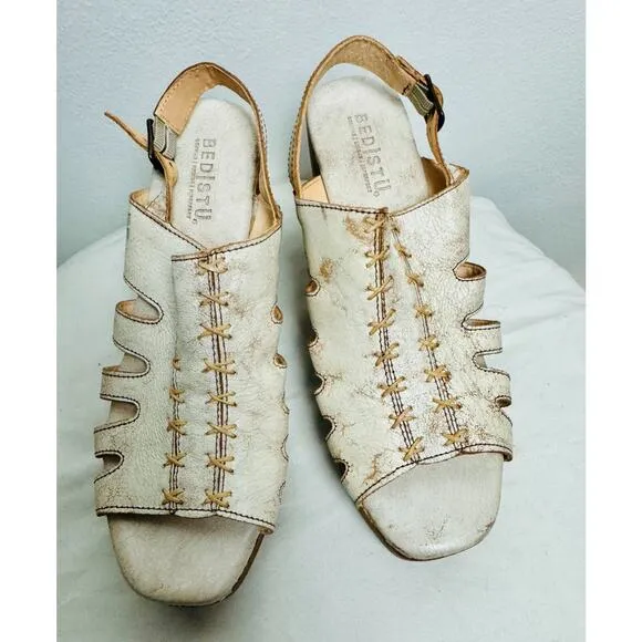 Bed Stu Fontella Platform Block Heeled Sandals Leather Wood Heel Women 10