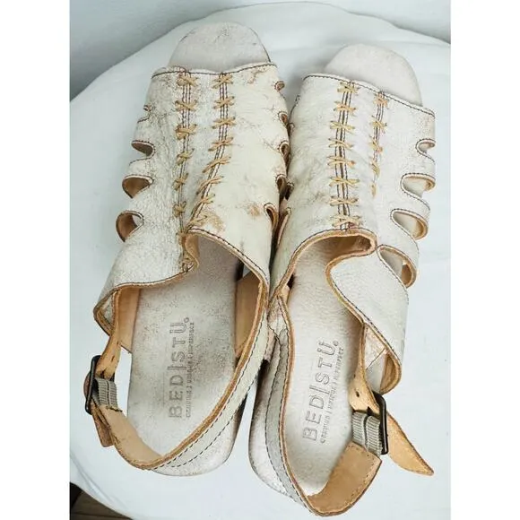 Bed Stu Fontella Platform Block Heeled Sandals Leather Wood Heel Women 10