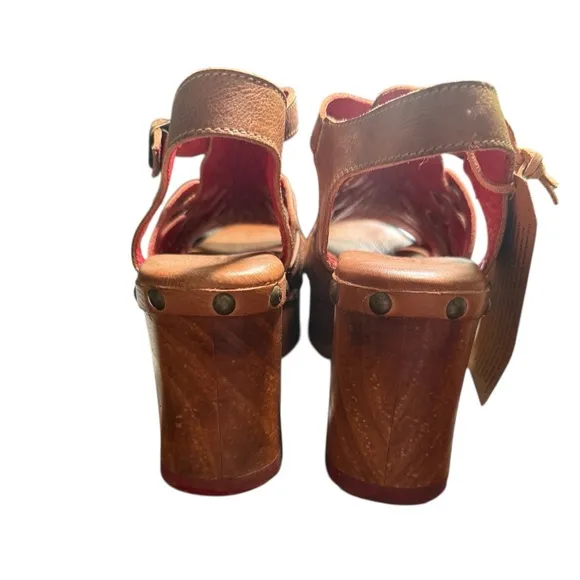 Bed Stu Rhonda Leather Platform Clog Open Toe Buckle Wooden Sandals NEW