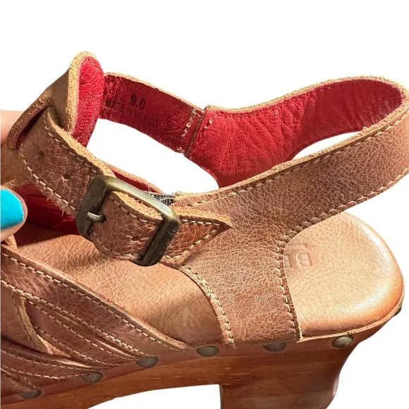 Bed Stu Rhonda Leather Platform Clog Open Toe Buckle Wooden Sandals NEW