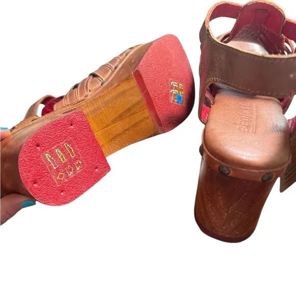 Bed Stu Rhonda Leather Platform Clog Open Toe Buckle Wooden Sandals NEW