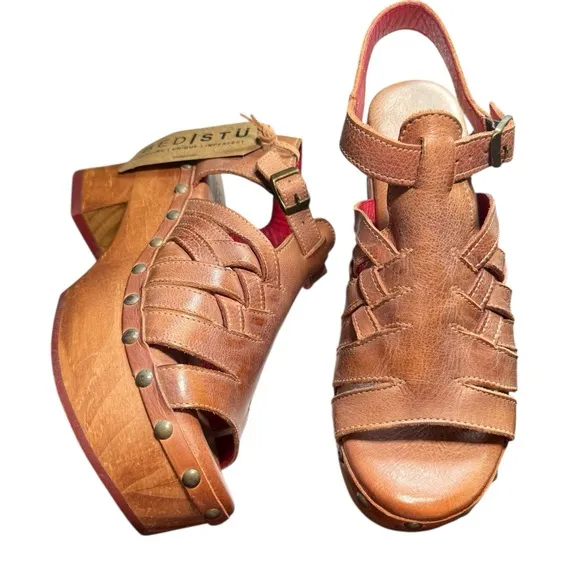 Bed Stu Rhonda Leather Platform Clog Open Toe Buckle Wooden Sandals NEW