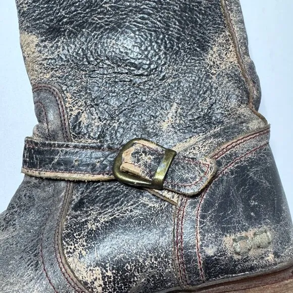 Bed Stu Womens Sz 8 Glaye Distressed Leather Mid Calf Riding Boots Zipper Rustic