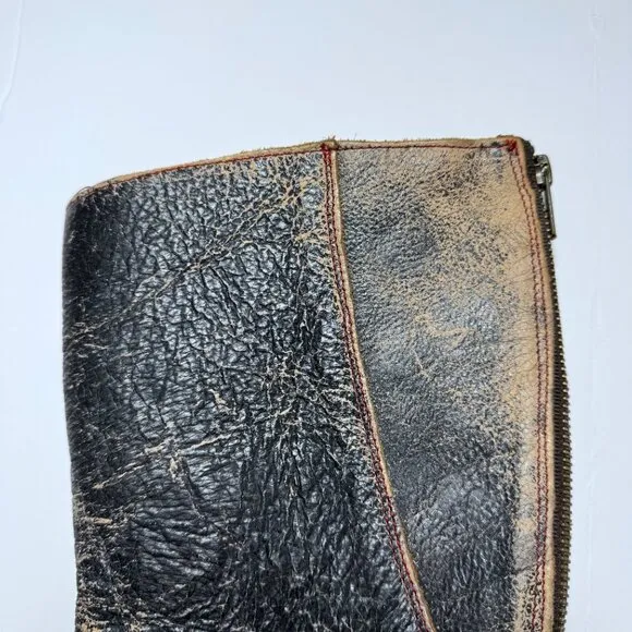 Bed Stu Womens Sz 8 Glaye Distressed Leather Mid Calf Riding Boots Zipper Rustic